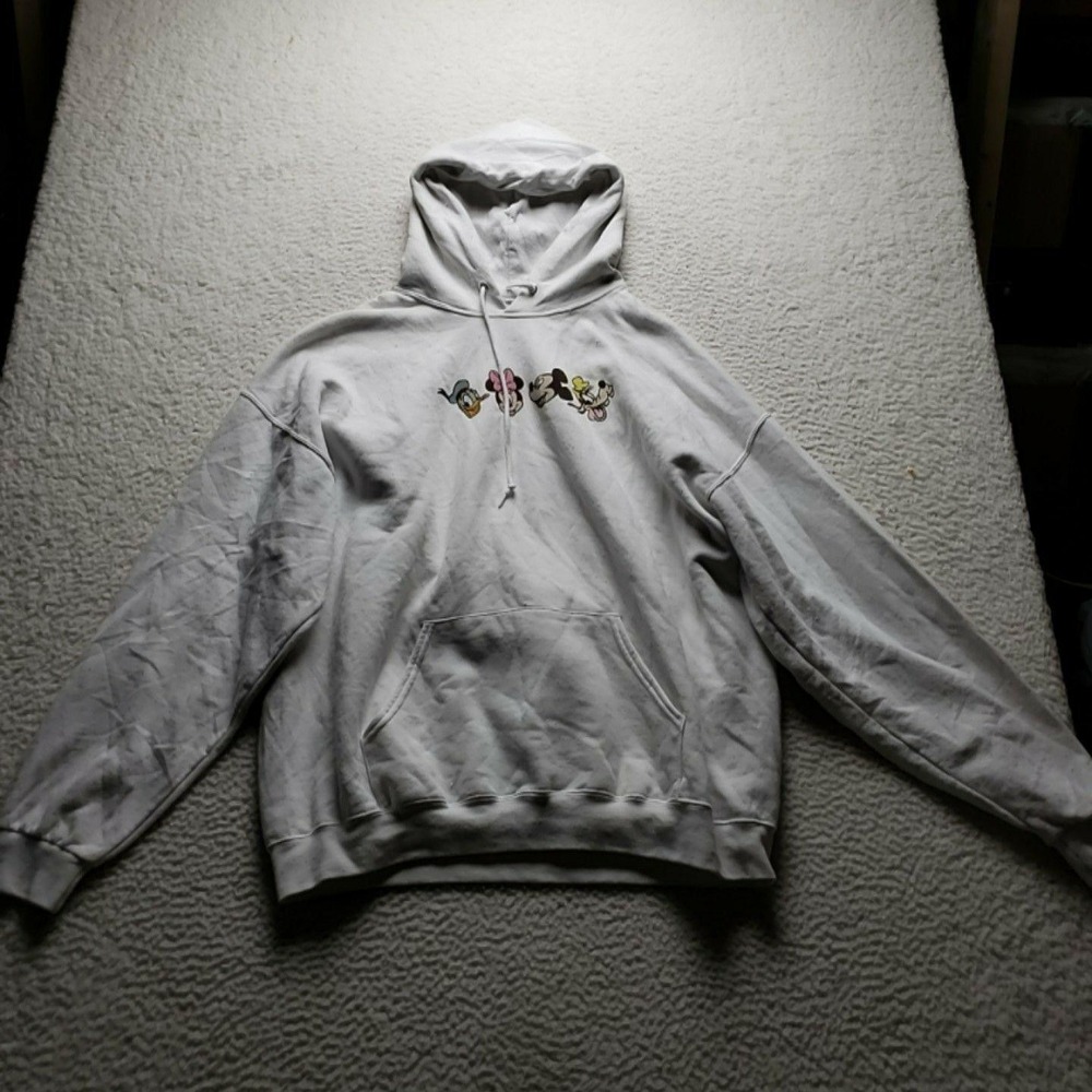Disney Mickey & Friends Hoodie Mens 2XL Gray Fleece Graphic Kangaroo Pocket Top